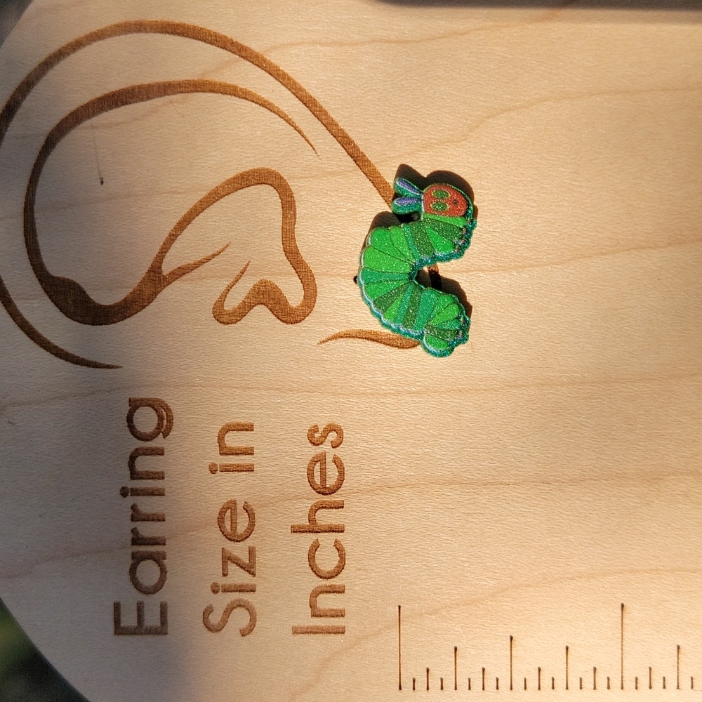 The Very Hungry Caterpillar Stud Earrings, handmade - Picture 3 of 7